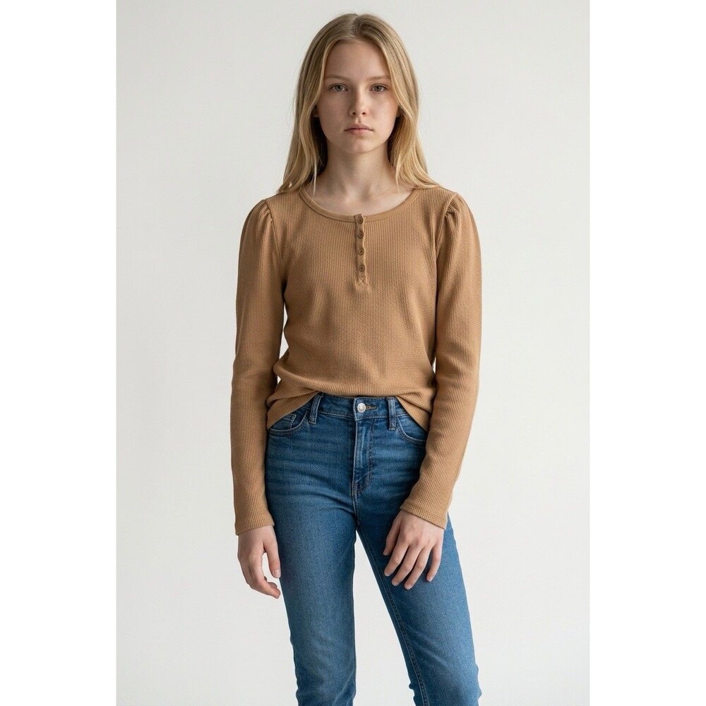 Gap Kids Waffle-Knit Henley T-Shirt - Brown Size XL 12 NWT